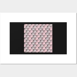 Ogee pattern in coral pink and grey, 60s nostalgia Posters and Art